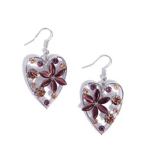 Floral Heart Moonstone Earrings in Silver and Purple